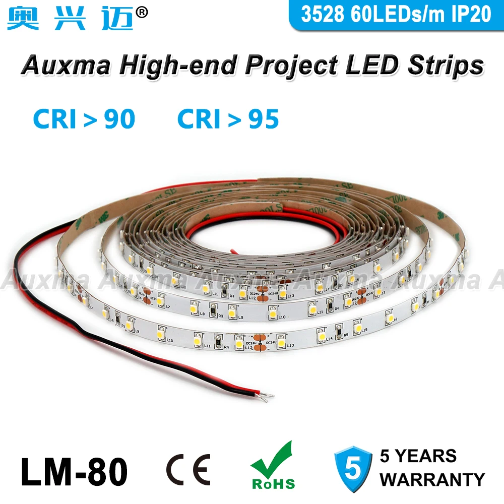 3528 60leds/м Светодиодные ленты, CRI95 CRI90 IP20, DC12V/24 V 300 светодиодов/катушка, 5 метров/катушка не водонепроницаемый для внутреннего гостиная, спальня hotel