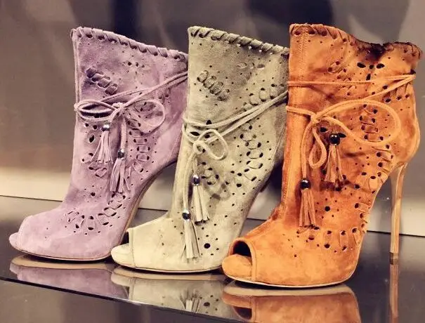 

New Arrivals Hottest Suede Leather Flower Embroidery Gladiator Ankle Bootie Peep Toe Thin Heel Women Dress Shoes