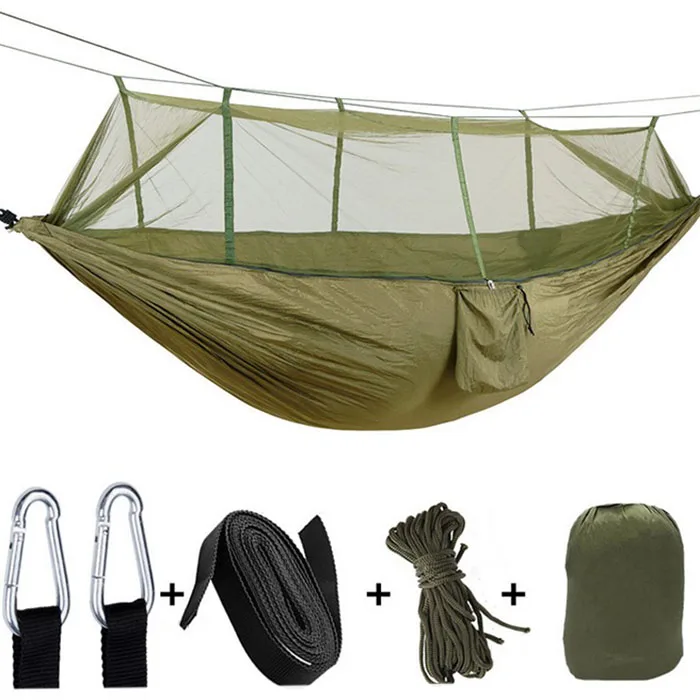 

Outdoor Portable Double Camping Hammock with Mosquito Net High Strength Parachute Fabric Hanging Bed Hunting Sleeping Swing