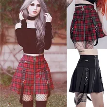 Винтажная Женская бандажная юбка с высокой талией, модная расклешенная плиссированная мини-юбка в клетку на молнии с карманами, универсальная осенняя одежда