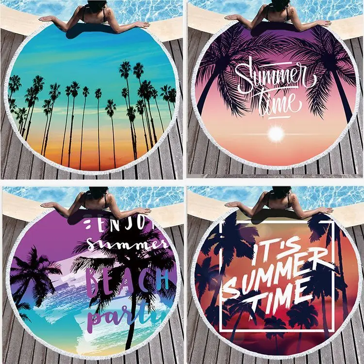 

1 Pc Fashion Printed Tropical Coconut Tree Sea Scenery Round Beach Towel For Living Room Home Decor Boho Style Bath Towels