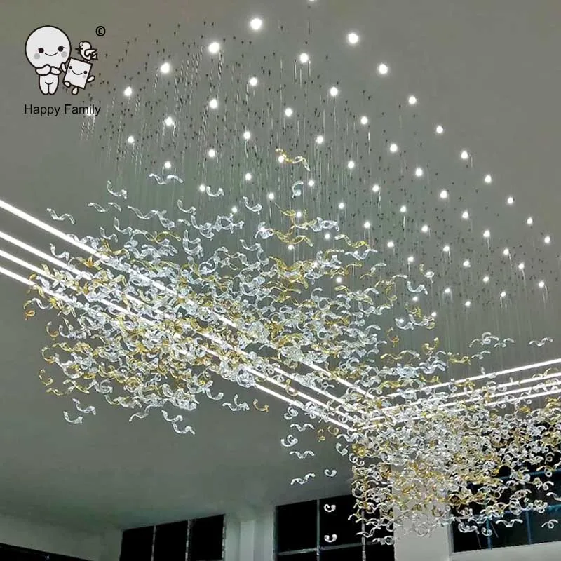 

Customized Big Glass Chandelier Light Fixture Art Deco Creative Large Hanging Ceiling Lamp Design Hotel Restaurant Villa Project
