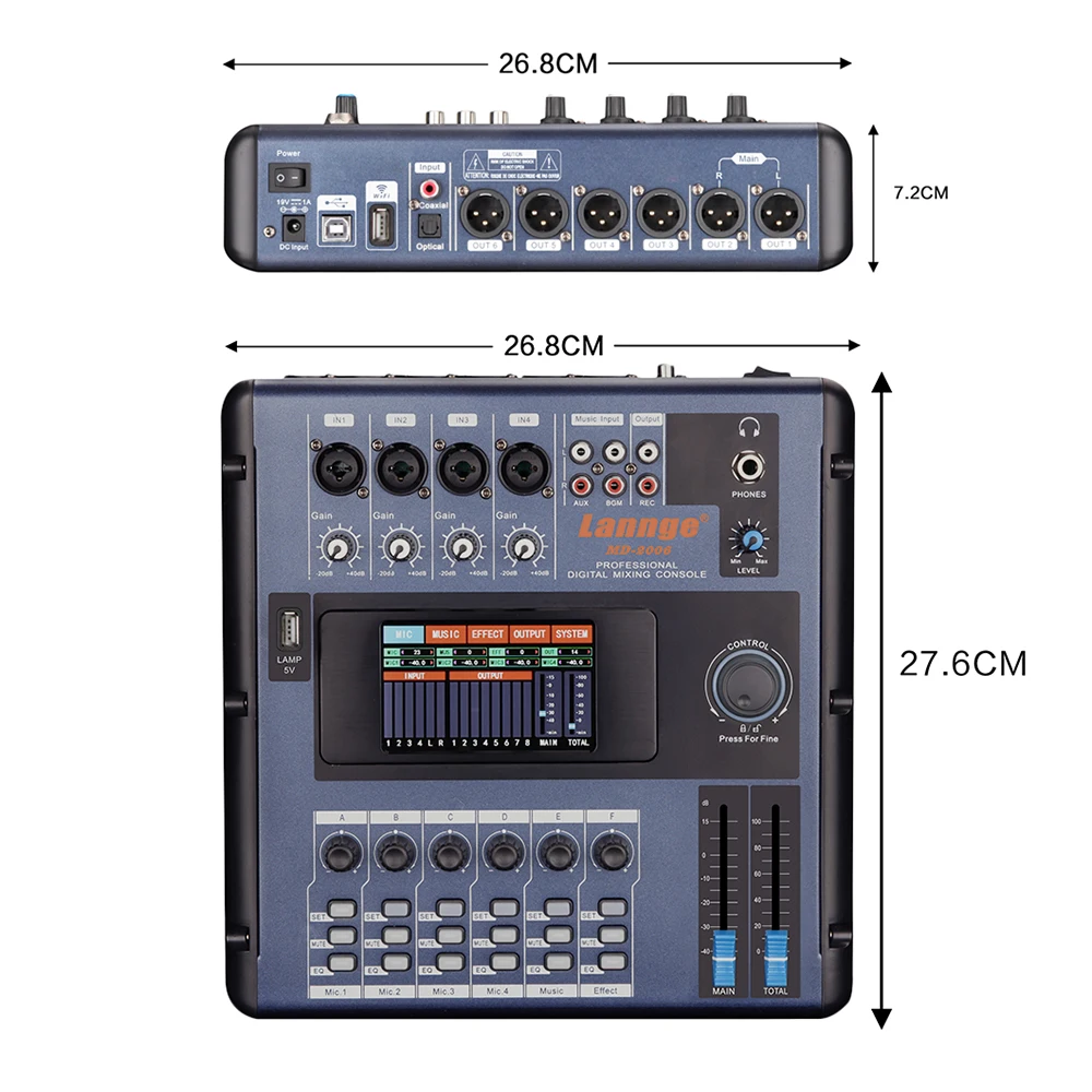 Lannge MD-2006 6-ти канальный цифровой микшерный пульт консольный микшер ЖК-дисплей Сенсорный экран Встроенный эффекты с USB Интерфейс для Запись DJ