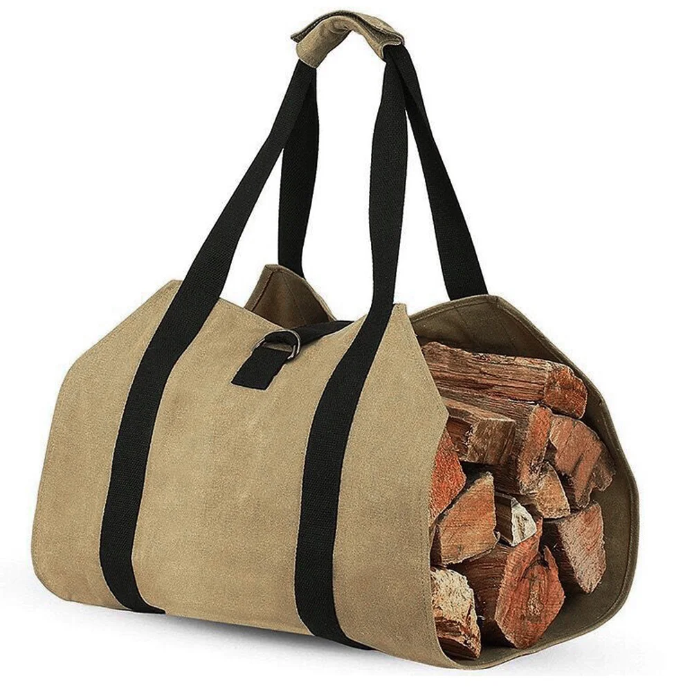 

Firewood Log Carrier Waxed Canvas Tote Bag Large Fireplace Fire Wood Carrying