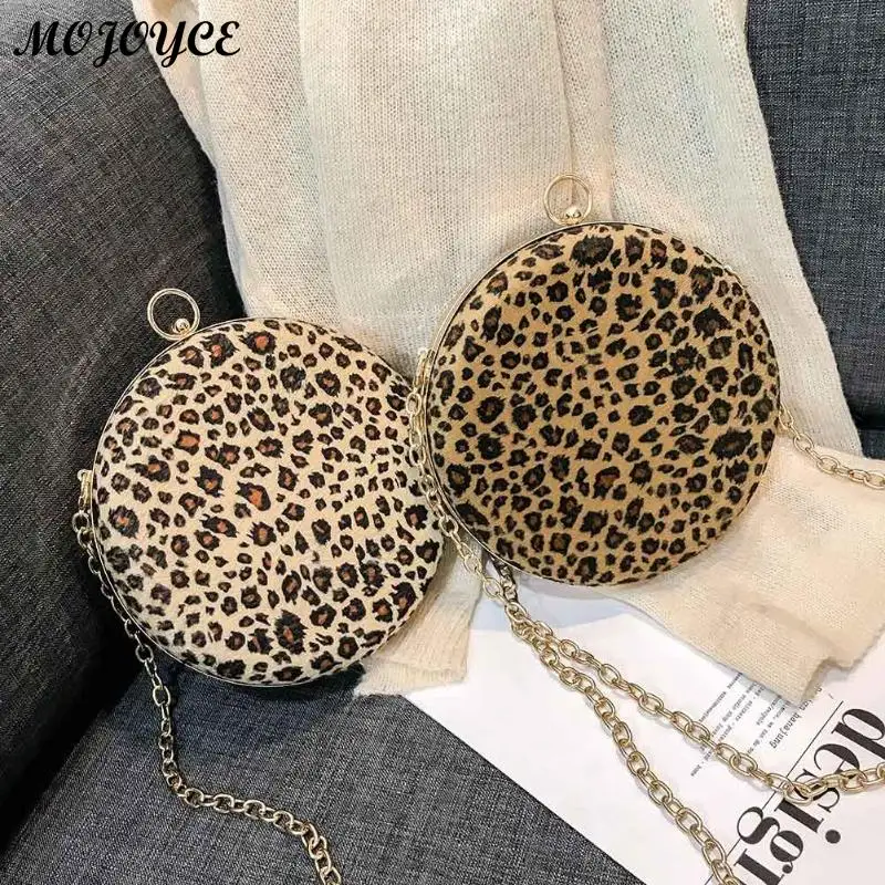 

Women Long Chain Crossbody Bag Leopard Printed Casual Girls Messenger Bag Fashion Designer Round Shape Shoulder Bags Handbag