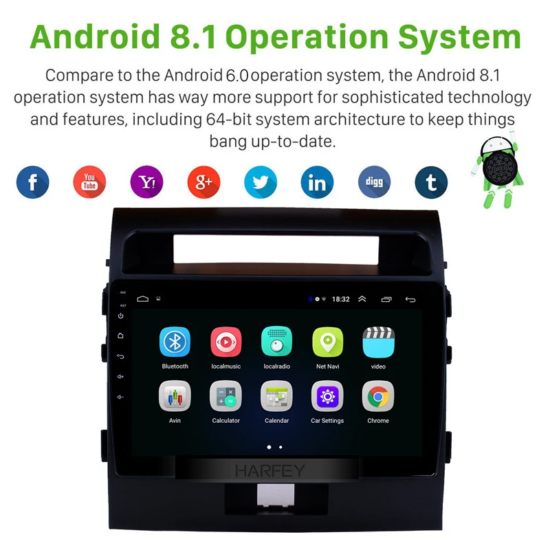 Sale Harfey 10.1" Android 8.1 for Toyota Cruiser FJ 2007-2017 Radio GPS Navigation with Touchscreen Bluetooth OBD2 3G WiFi AUX SWC 1