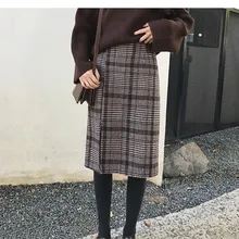 Весенняя женская юбка миди, винтажная клетчатая юбка с завышенной талией, облегающая юбка