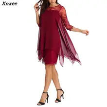 Plus Size Spring Summer Women Dress Three Quarter Sleeve Lace Chiffon Mini Dresses For Woman Ladies S-5XL Oversize Casual Dress wbctw xxs 7xl plus size faux leather dress 2018 solid three quarter sleeve high waist winter spring women dress mini pu dress