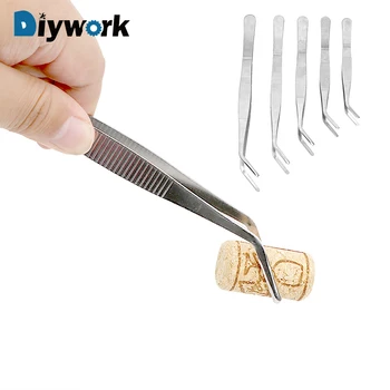 

DIYWORK Elbow Tweezers Anti-static Hand Tool Clear Clip Tool 12.5cm/14cm/16cm/18cm/20cm Stainless Steel