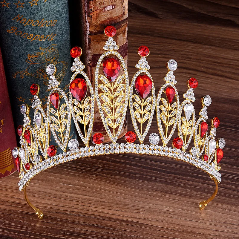 

Baroque Gold Large Tiara Crown for Girls Headpiece Bridal Golden Hair Jewelry Queen Rhinestone Crystal Hair Accessories Wedding