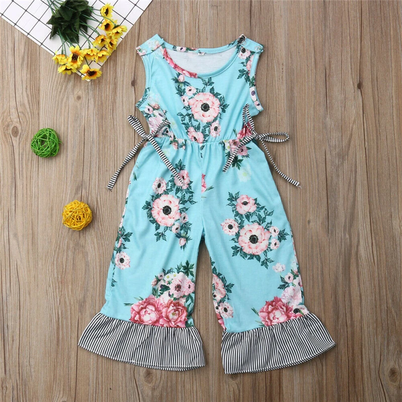 New Toddler Kids Baby Girl Sleeveless Floral One Pieces Romper Overalls