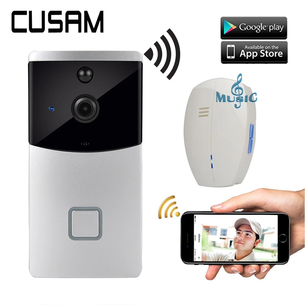 CUSAM Wireless Intercom Video Doorbell Wifi Smart 720P HD Camera Door Phone Bell Two Way Audio Night Vision Motion Sensor wireless video intercom system