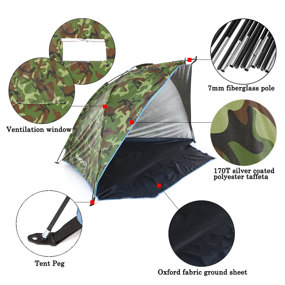 TOMSHOO Outdoor tents Sports Sunshade Tent for Fishing Picnic Beach Park Camping Hiking Lightweight with carry bag storage tools