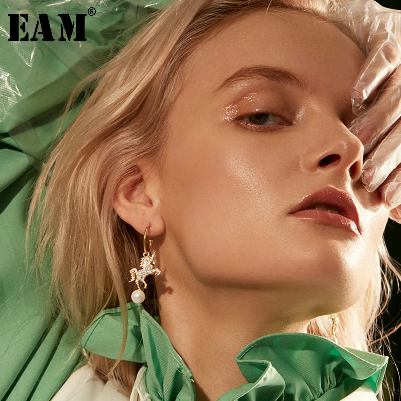 

WKOUD EAM Jewelry / 2019 New Fashion Rhinestone Inlaid With Tianma Imitation Pearl Earrings Women's Accessories S#R1509