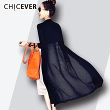 CHICEVER Весенняя Лоскутная шифоновая Длинная женская рубашка, вязанная Свободная рубашка большого размера, Солнцезащитная рубашка, модная Корейская одежда