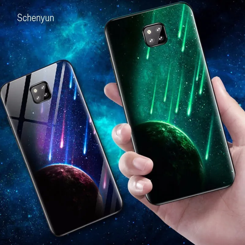

Luminous Tempered Glass Phone Case For Huawei mate 20 pro y9 2018 honor v20 8A play 8x 8c Coque Glass Back Cover Case For nova 4