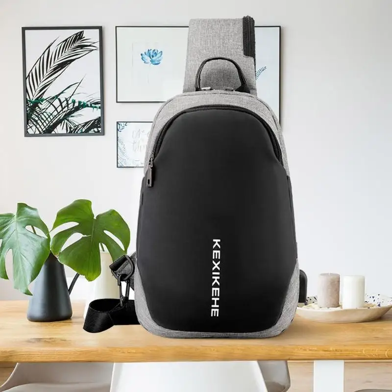 

USB Port Anti-thief Crossbody Bag Waterproof Men Sling Chest Bag Waist Pack