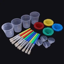 4 штуки водостойкие краски канистры в 4 цветах и 10 шт набор разных цветов кисти