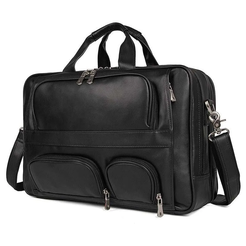 Computer Bag Guarantee Real Leather Briefcases 17 Inch Laptop Bag Leather Black Men&#39;s Handbag ...