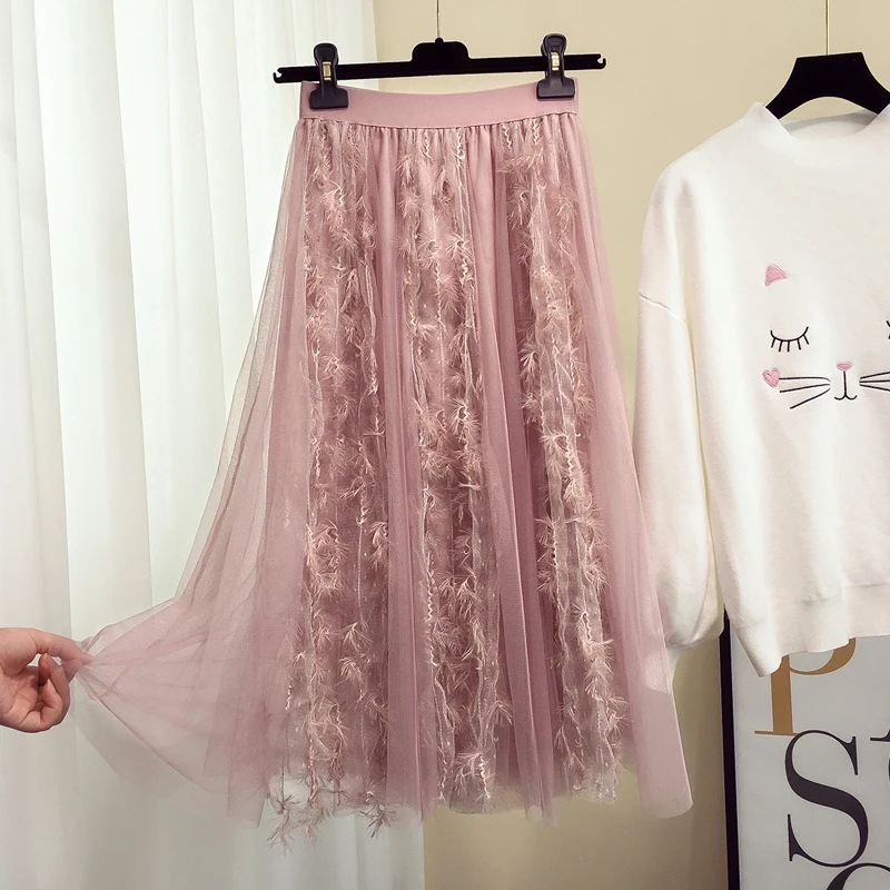 Новое поступление, юбки в стиле ампир, Женская Макси-юбка, Тюлевая юбка-пачка, плиссированная Лоскутная юбка до середины икры с кисточками, Повседневная хлопковая юбка