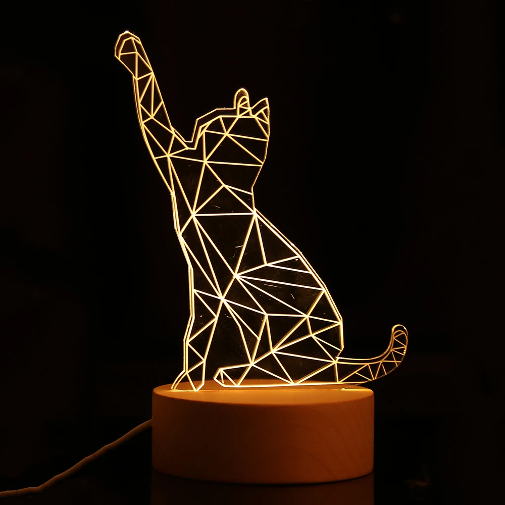 Ночник светодиодный с 3d-изображением кошки Usb-зарядка декоративный светильник в