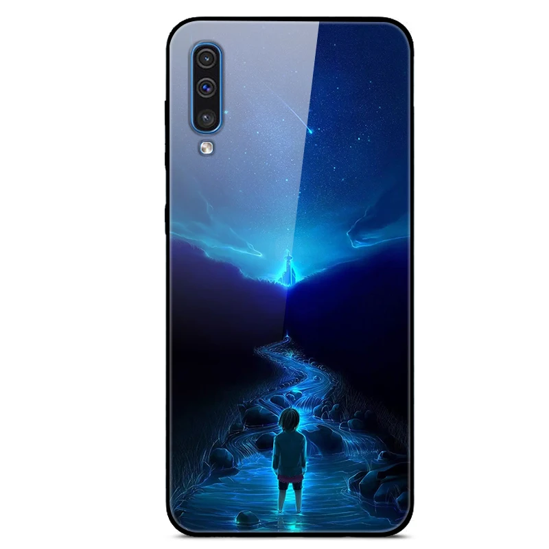 Popular Case For Samsung Galaxy A50 6.4 Case Cool Print Luxury Glass Hard Back Cover For Samsung A50 Case A505F TPU Frame A 50