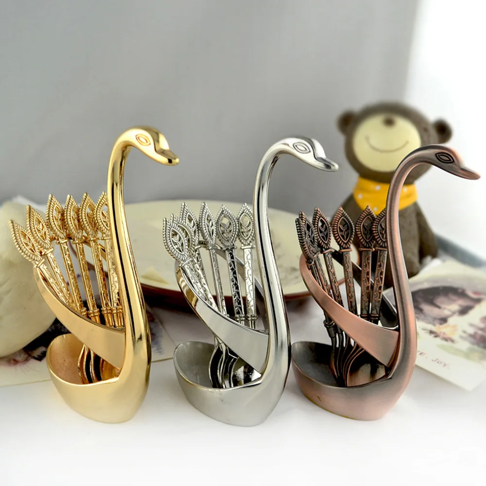 Spoon Fork Holders Zinc Alloy Swan Spoon Holder Tableware for Coffee