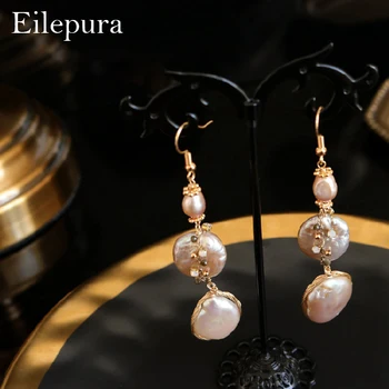 

Eilepura Natural Fresh Water Baroque White Pearl Long Drop Earrings For Women Dance Wedding Earrings Luxury Fine E-A026