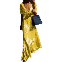 Летнее Сексуальное Женское разноцветное платье с принтом нерегулярное платье макси большого размера с коротким рукавом с v-образным