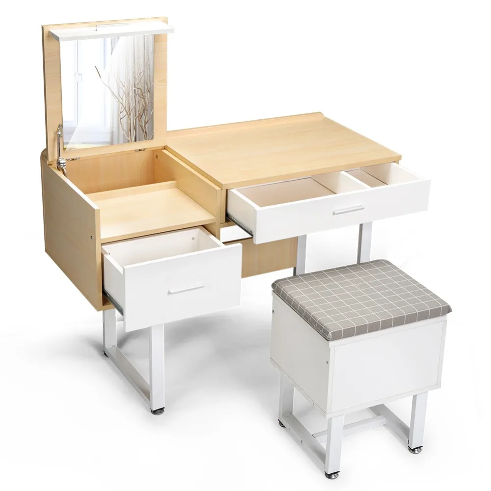 

Vanity Set with Mirror and Storage Stool, White Wooden Dressing Table Writing Desk For Home Use Professional