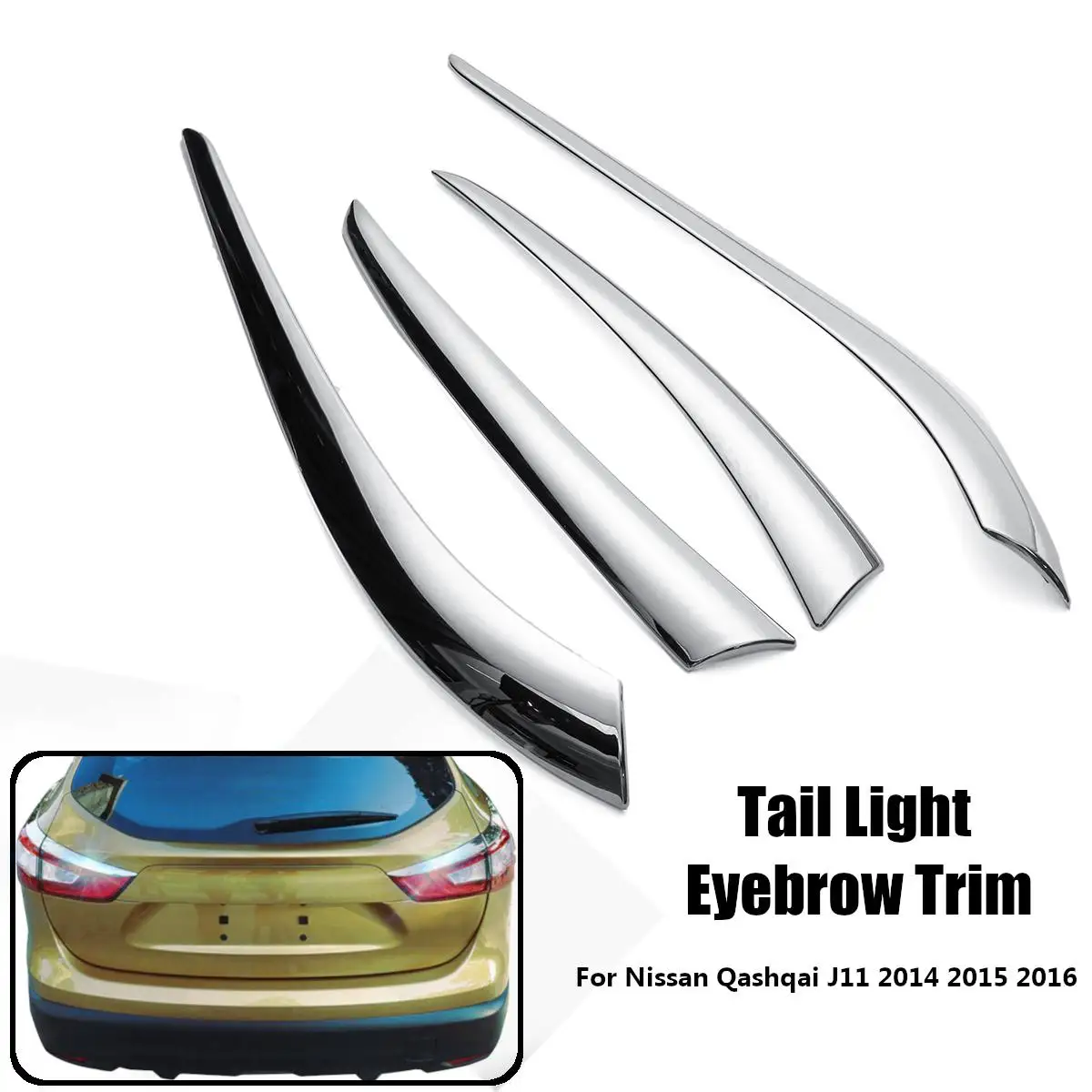 KUST Car Rear Tail Light Lamp Eyelid Eyebrow Cover Trim Decoration ABS Chrome 4PCS Headlight Eyelids Trim Stickers for Qashqai 2014 2015 2016 