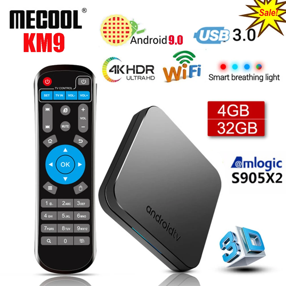 

MECOOL KM9 4G 32G Android 9.0 Smart TV Box Amlogic S905X2 DDR4 USB3.0 4K Set Top Box 2.4G/5G Dual WIFI Bluetooth 4.1 Media Palye