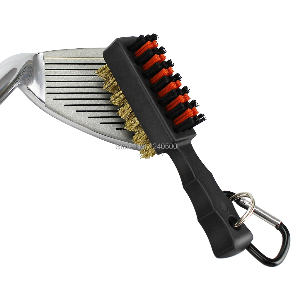 Golf Brush Golf Club Head Cleaning Brush Double Side Brass Nylon Golf Groove Cleaner with Keychain Drop Ship