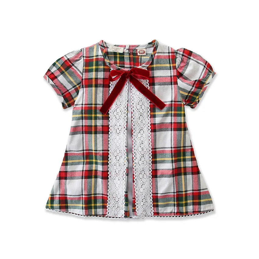 

1-6Y Summer Cute Princess Toddler Kids Baby Girls Dress Lace Patchwork Plaid Print Knee-Length A-Line Dress Party Clothes