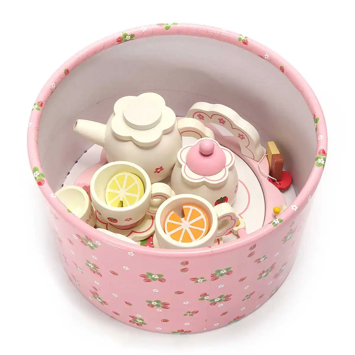 

Children Role Pretend Play Wooden Kids Tea Set Educational Kitchen Toys Simulation Cups Teapot Tray Bowl Kids Girls Gifts Pink