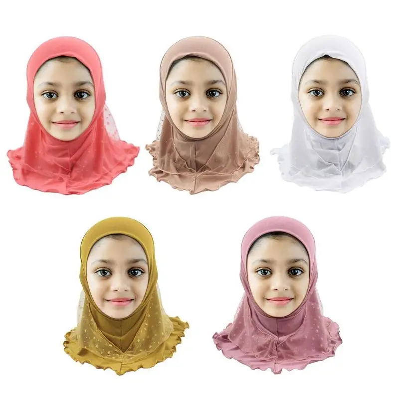 

Summer Children Gauze Muslim Headscarf Breathable Elastic Headwrap Caps