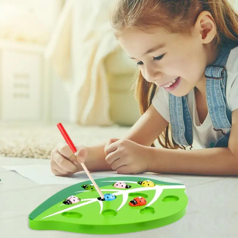 Интерактивная деревянная Магнитная Божья коровка ловушка для насекомых цветная форма образовательные игрушки родитель-ребенок игрушка Дети обучающий и образовательный инструмент