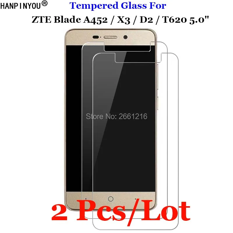 

2 Pcs/Lot For ZTE Blade X3 / A452 Tempered Glass 9H 2.5D Premium Screen Protector Film For ZTE Blade D2 / T620 5.0 Inch