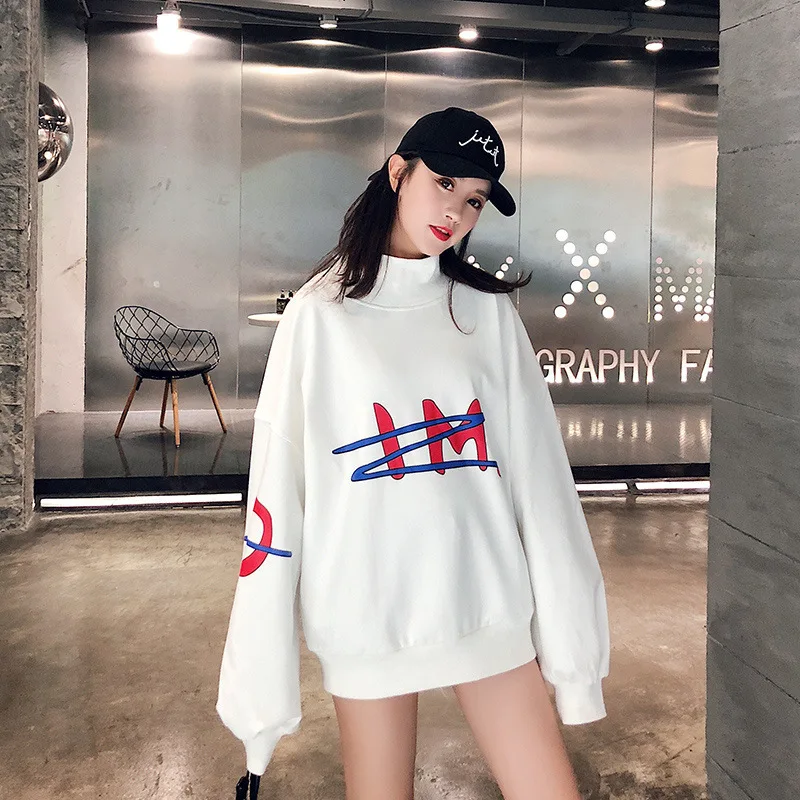 Harajuku худи с надписью Для женщин 2018 Осень корейский стиль кофты Femme длинные Фонари