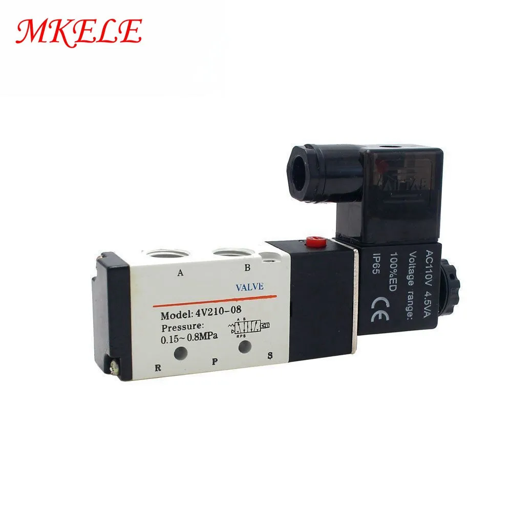 Free Shipping 4V210-08 1/4&quot 2 Position 5 Port AirTAC Air Solenoid Valves Pneumatic Control Valve 110V 220V 24V For Chose |