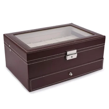 

12 Slots Watch Box Mens Watch Organizer Pu Leather Case With Jewelry Drawer For Storage And Display