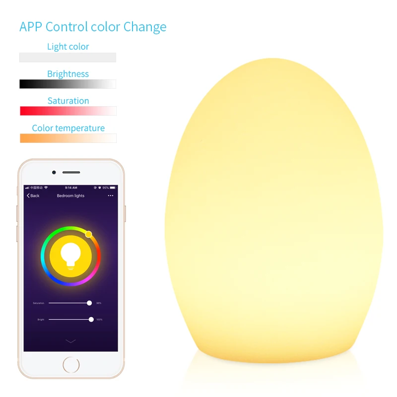 Овальная форма Wi-Fi умный стол лампы Совместимость с Alexa голос Управление прикосновения руки светодиодный окружающей среды ночник Управление светодиодный APP