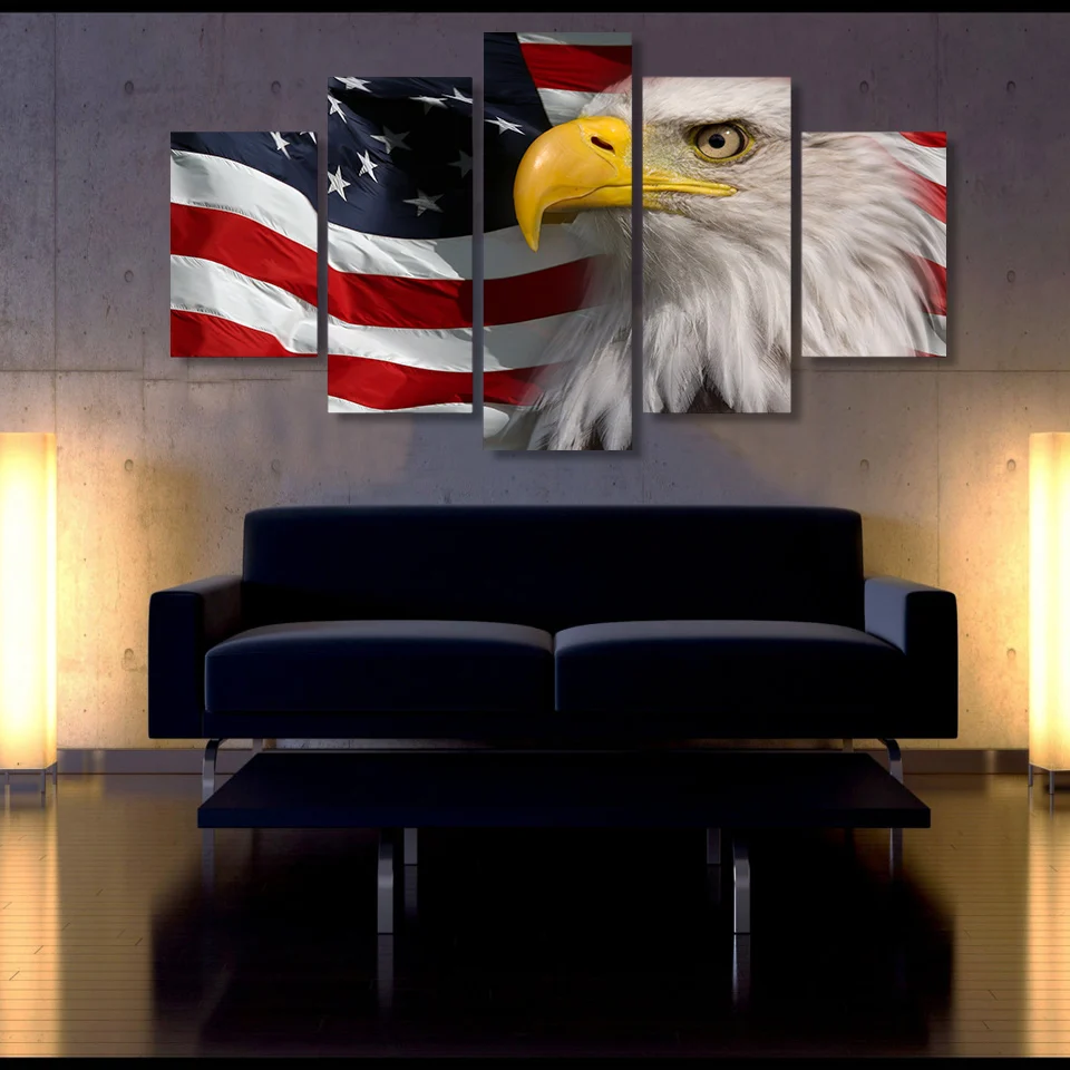 

Wall Art Canvas Painting Landscape Modular Pictures Living Room Decor 5 Pieces HD Print Frame Eagle American Flag Poster .