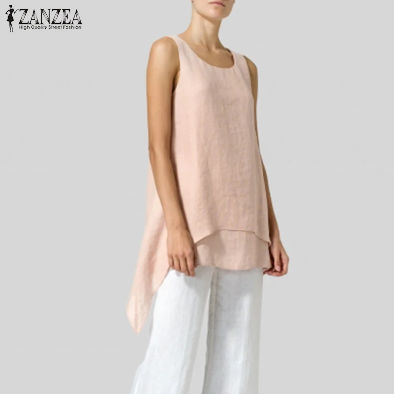 

Women's Summer Tunic Tops Asymmetrical Blouse ZANZEA 2019 Female Casual Sleeveless Camis Blusas Woman Tank Tee Shirts Oversized