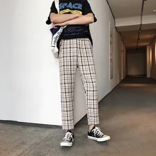 Men's Trousers 19 Spring New Youth Popular Printing Lattice Straight Nine Pants Harem Wide Leg Pants Youth Casual Men's Clothing