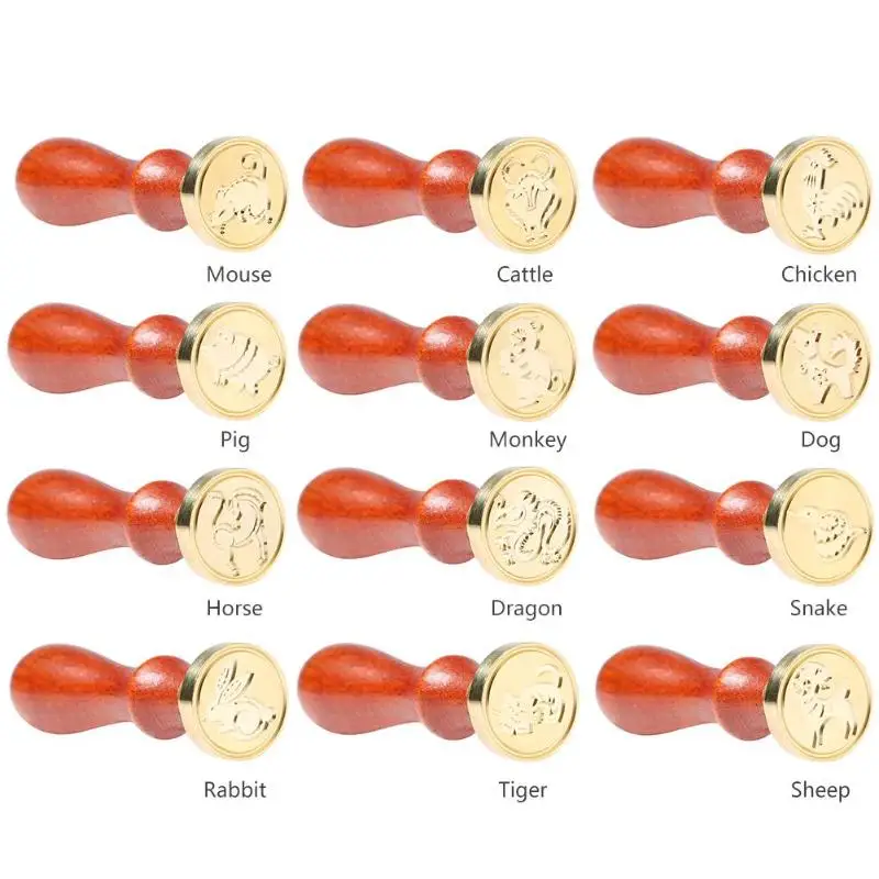 Античная деревянная ручка 12 зодиакальных уплотнительных восковых штампов для DIY свадебных приглашений ремесло старинное Ретро уплотнительная Восковая Палочка для подарка