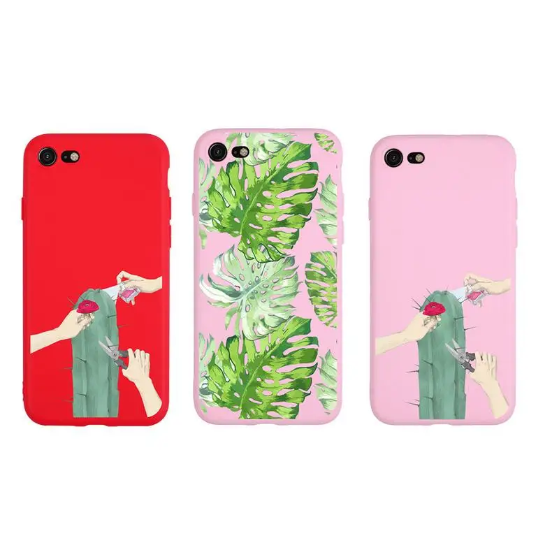 

Drop-proof pink simple leaf pattern cactus for iPhone 7/8 soft shell phone case case samsung galaxy grand prime