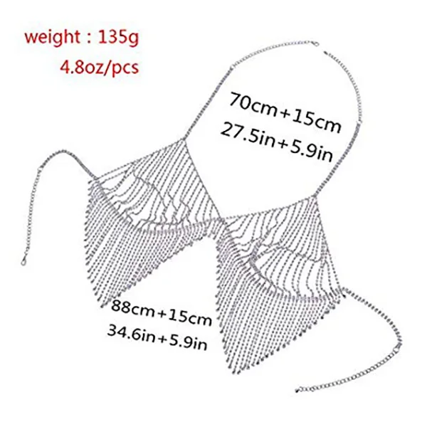 Блестящие стразы, цепочка для бюстгальтера, серебряная цепочка для тела, блестящий бюстгальтер, бикини