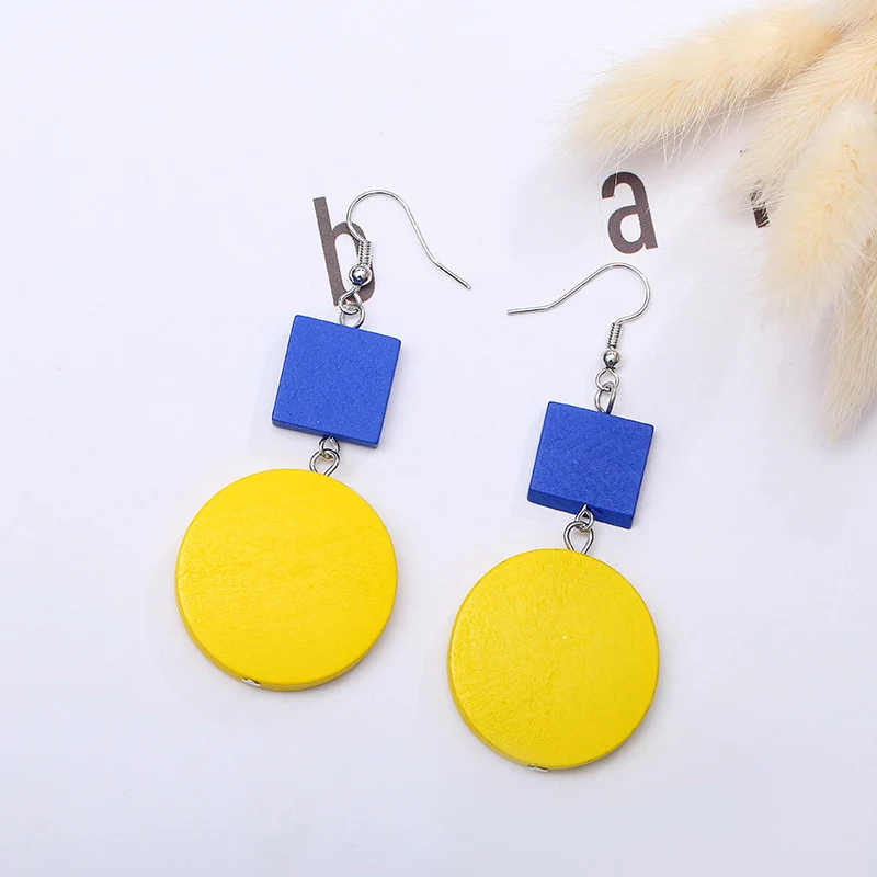 

Fashion DIY Wooden Round Earrings Jewelry Long Section Earrings Geometric Rectangle Earrings For Women Gifts