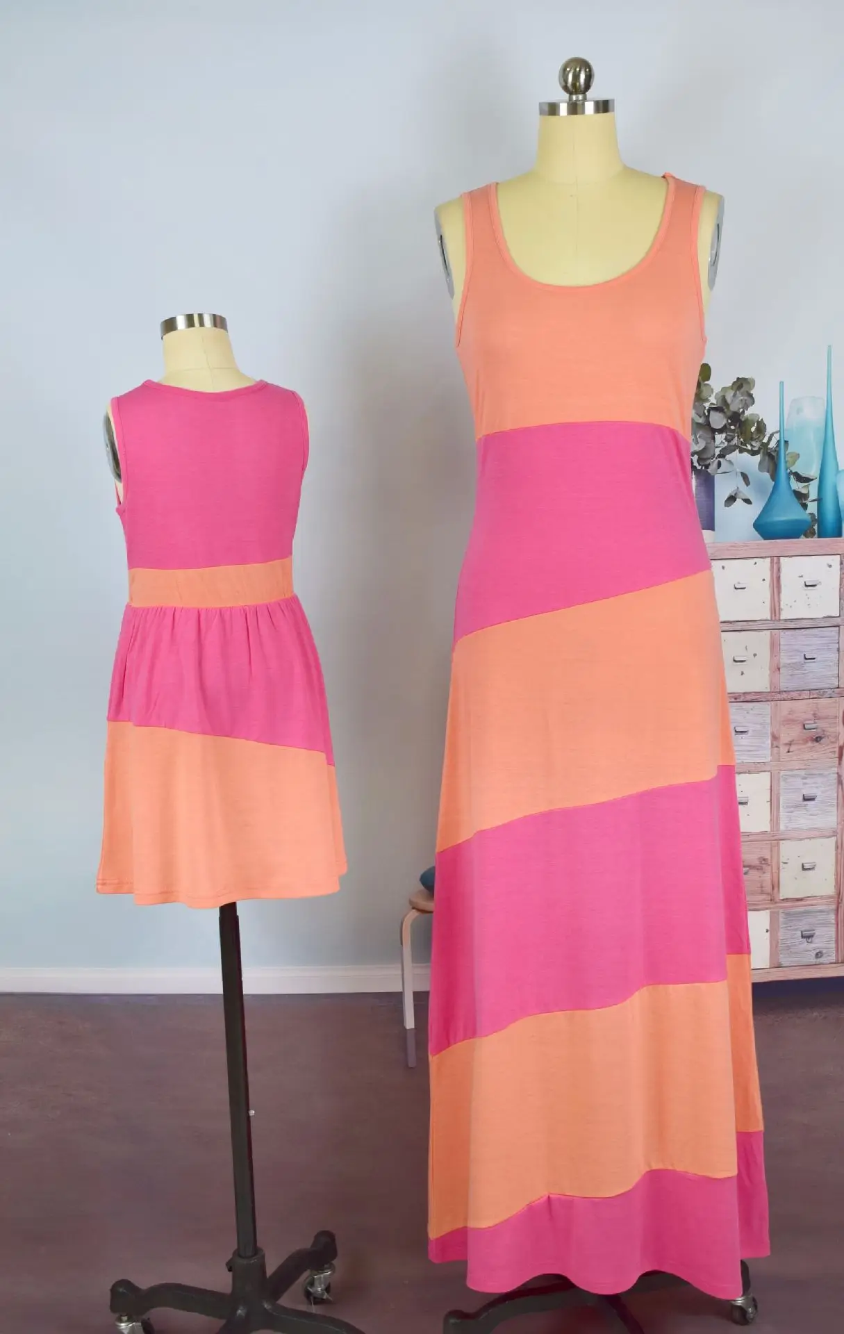 ZOGAA 2019 solid mother daughter dresses patchwork family matching clothes sleeveless moeder dochter kleding